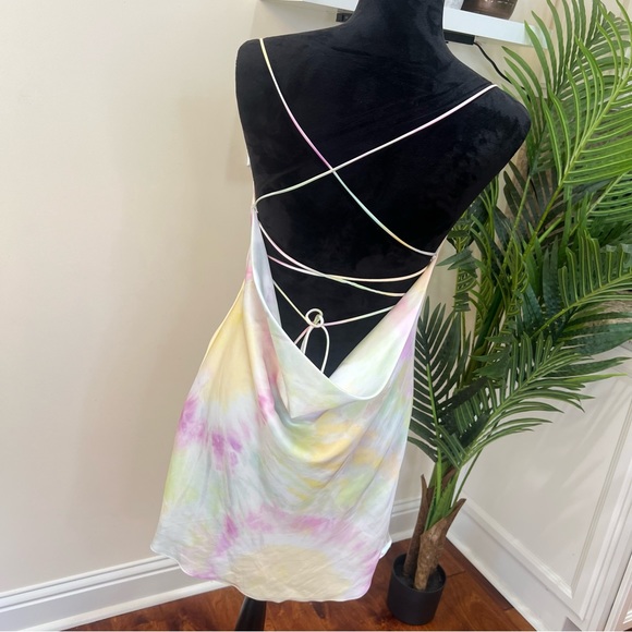 Zara Tye Dye Satin Strappy Back Summer Cocktail Slip Mini Dress Large - Picture 9 of 10